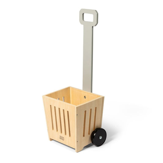 Houten winkelmandje op wielen